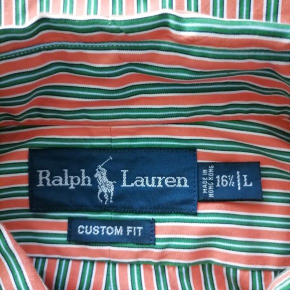 Ralph Lauren Mens Pink Collared High Low Striped Button Down Shirt Size L - Picture 5 of 7